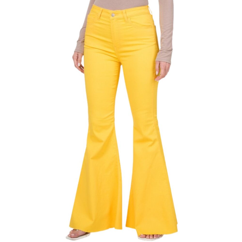 LOW STOCK ⚡Yellow Flare Jeans High Waist Stretch Denim 1X 3X